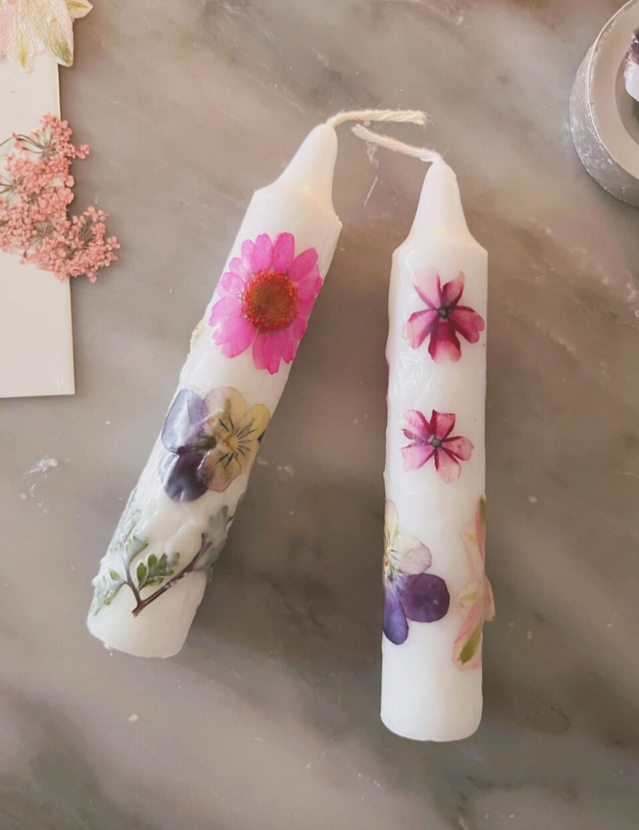 How to Make Pressed Flower Shabbat Candles